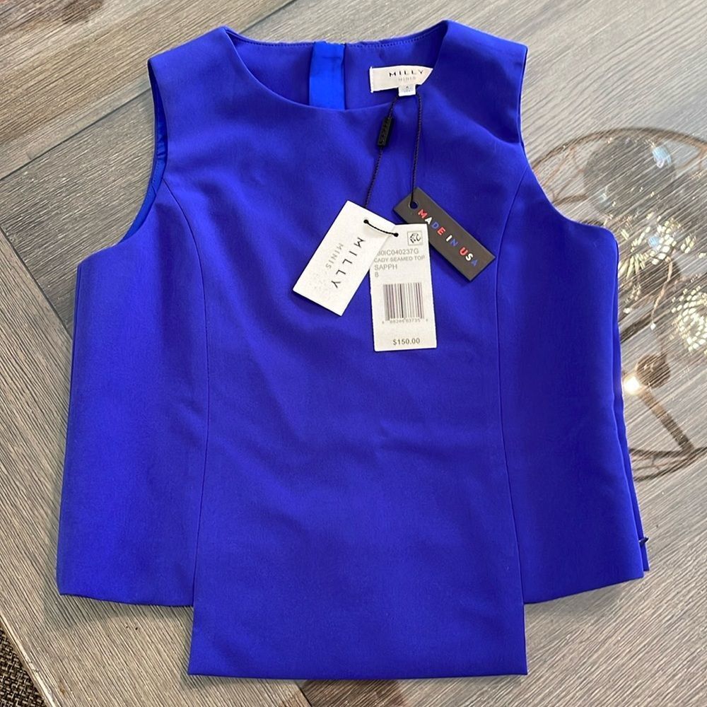 Milly Minis Cady Seamed Top Size 8 Sapphire Blue New with Tags - Picture 3 of 13